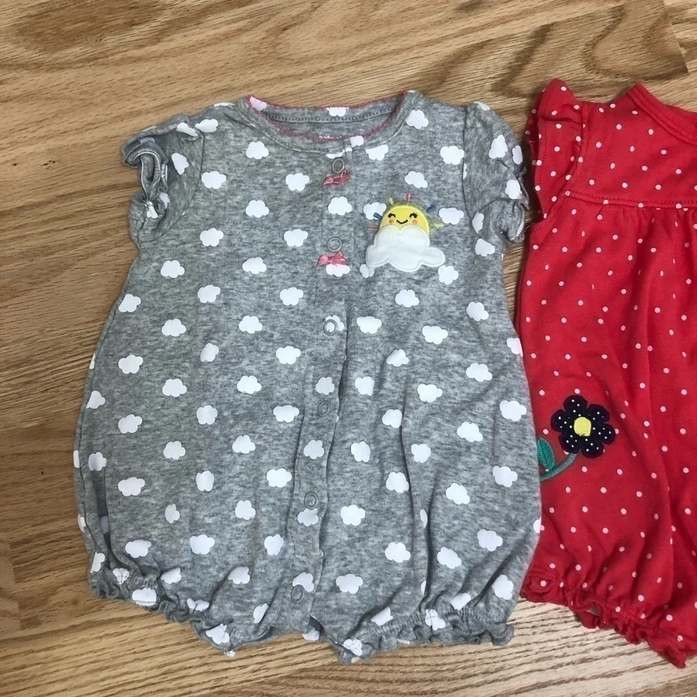 Carter’s Snap Romper Set 3 Months Girl Clouds Floral Red Gray